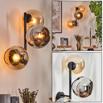 Koyoto Kogellampje, Wandlamp Amber, Chroom, Rookkleurig, 3-lichts Koyoto Kogellampje, Wandlamp Amber, Chroom, Rookkleurig, 3-lichts