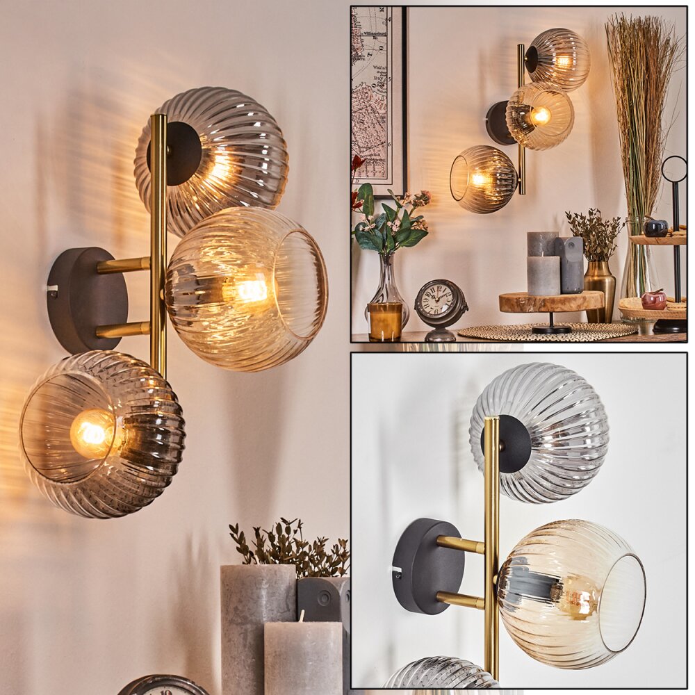 Koyoto Kogellampje, Wandlamp Goud, Zwart, 3-lichts main product photo