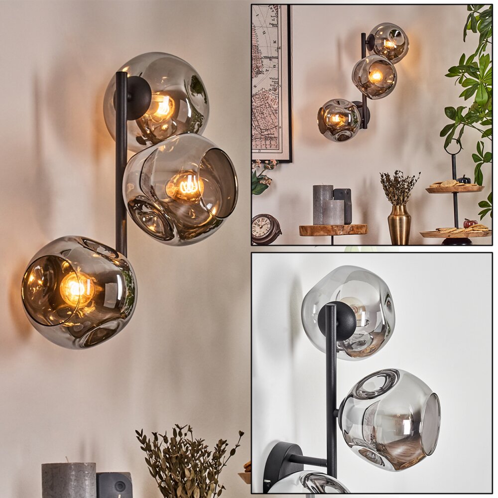 Ripoll Kogellampje, Wandlamp Rookkleurig, 3-lichts main product photo