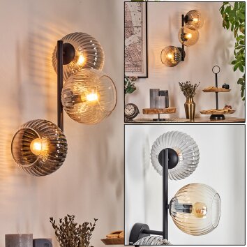 Koyoto Kogellampje, Wandlamp Amber, Duidelijk, Rookkleurig, 3-lichts Koyoto Kogellampje, Wandlamp Amber, Duidelijk, Rookkleurig, 3-lichts