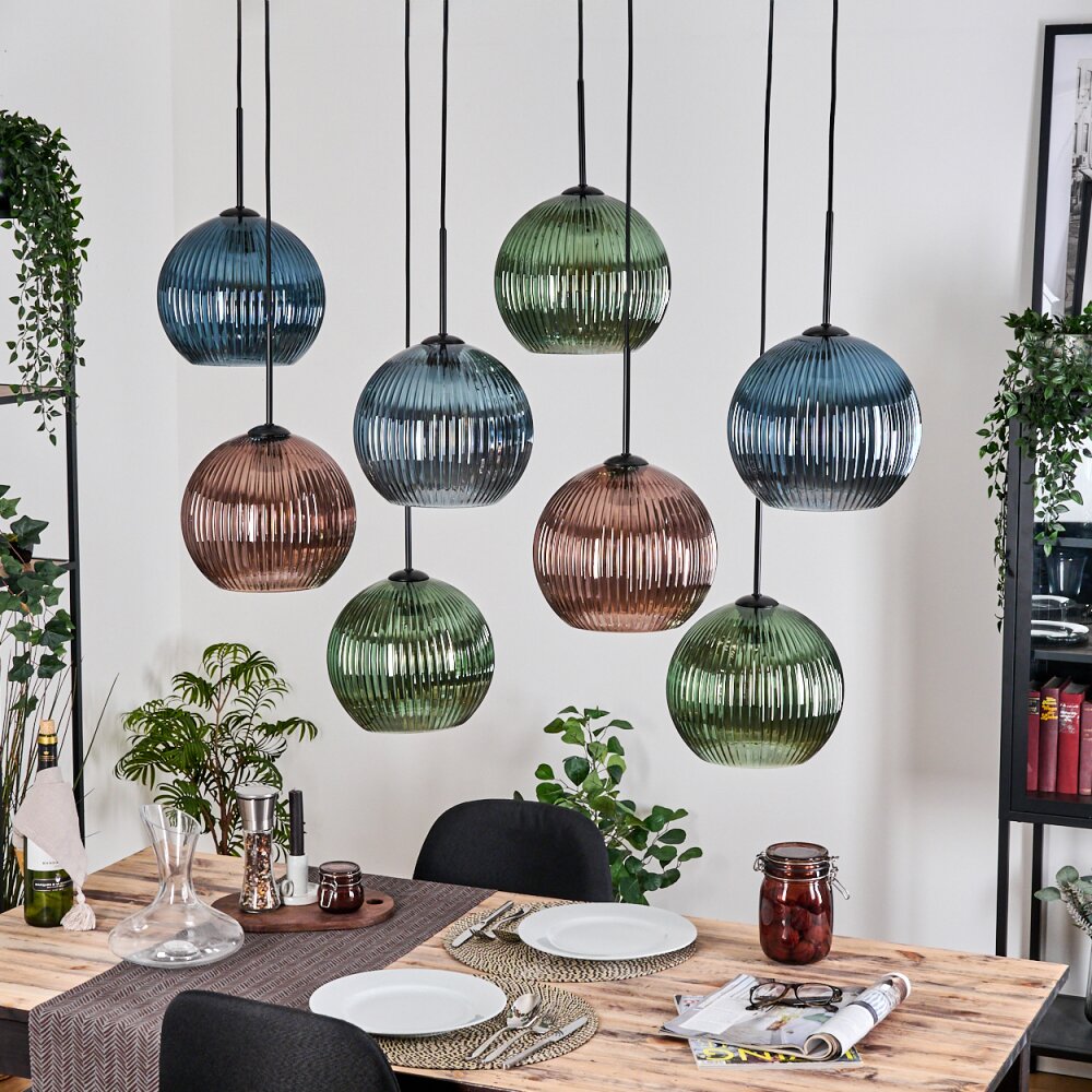 Koyoto Hanglamp, Kogellampje, Hanglamp Natuurlijke kleuren, Zwart, 8-lichts