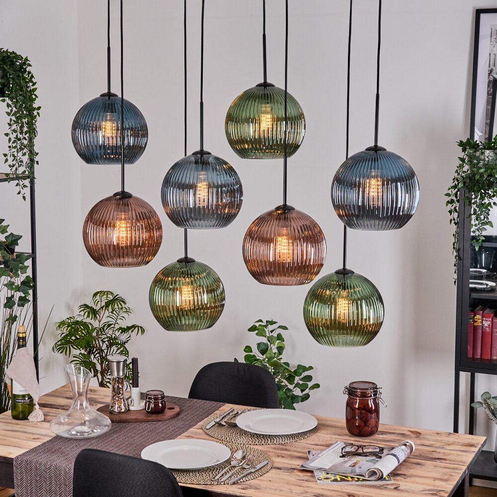 Koyoto Hanglamp, Kogellampje, Hanglamp Natuurlijke kleuren, Zwart, 8-lichts