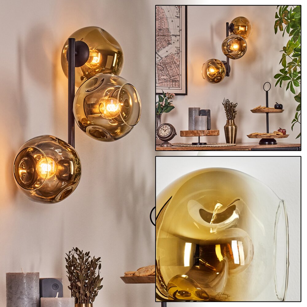 Ripoll Kogellampje, Wandlamp Goud, Duidelijk, 3-lichts main product photo
