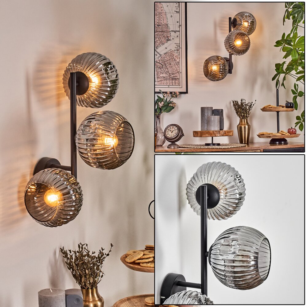 Ripoll Kogellampje, Wandlamp Rookkleurig, 3-lichts main product photo