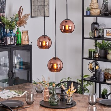 Koyoto Hanglamp, Kogellampje, Cluster hanglamp 30 cm Koperkleurig, 3-lichts