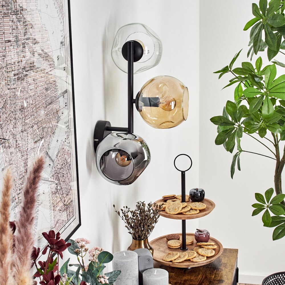 Ripoll Kogellampje, Wandlamp Amber, Duidelijk, Rookkleurig, 3-lichts