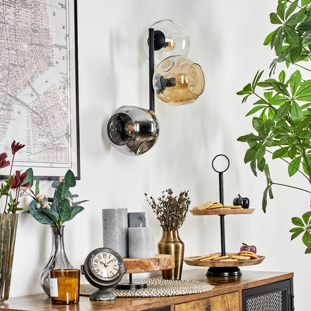 Ripoll Kogellampje, Wandlamp Amber, Duidelijk, Rookkleurig, 3-lichts