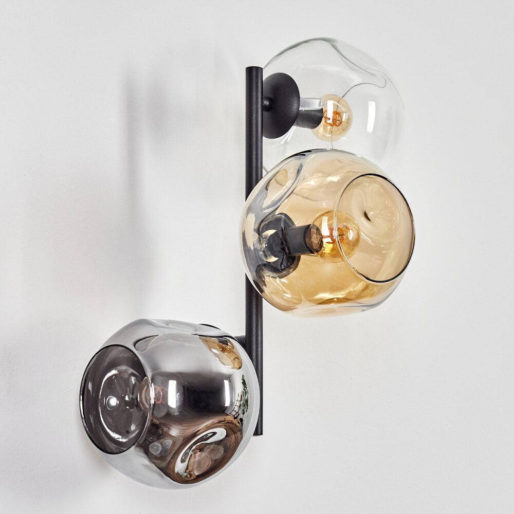 Ripoll Kogellampje, Wandlamp Amber, Duidelijk, Rookkleurig, 3-lichts