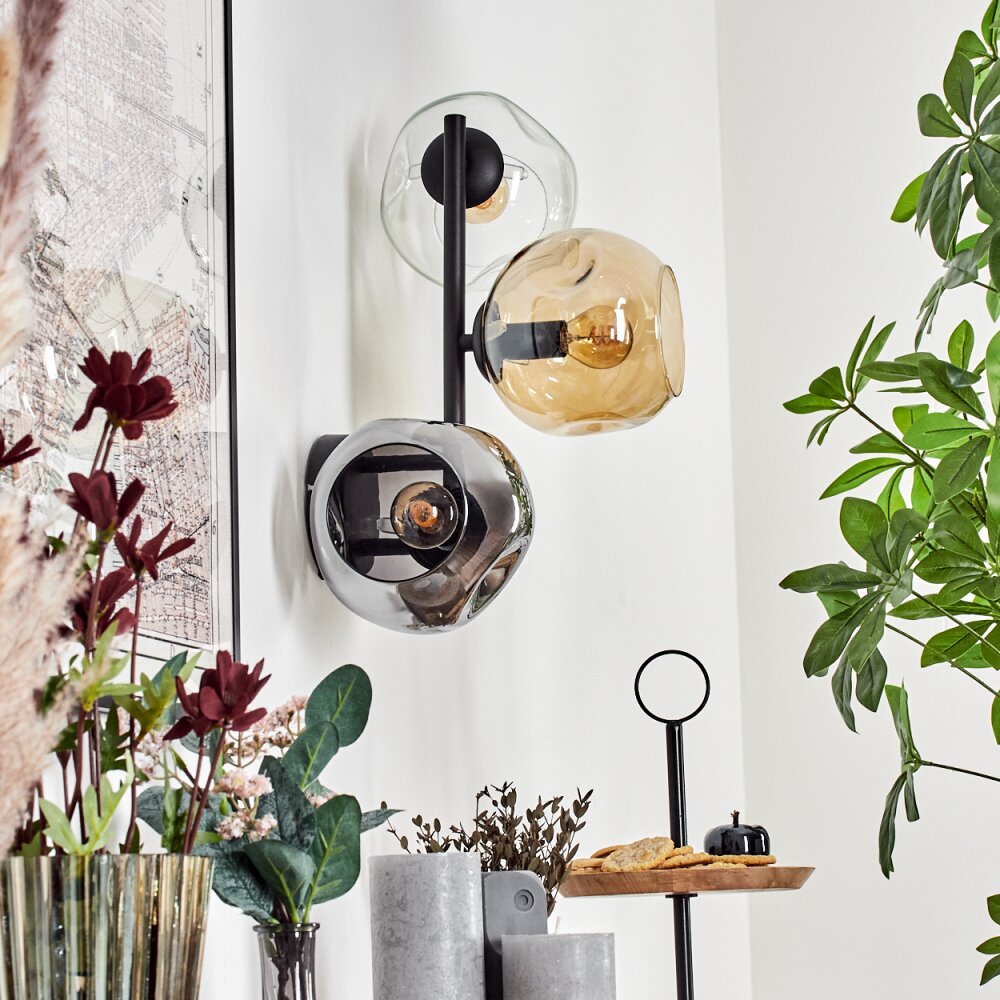 Ripoll Kogellampje, Wandlamp Amber, Duidelijk, Rookkleurig, 3-lichts