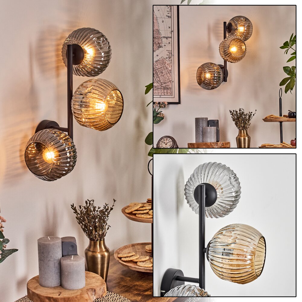 Ripoll Kogellampje, Wandlamp Amber, Rookkleurig, 3-lichts main product photo