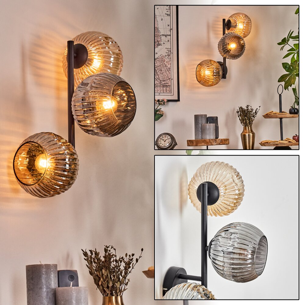Ripoll Kogellampje, Wandlamp Amber, Rookkleurig, 3-lichts main product photo