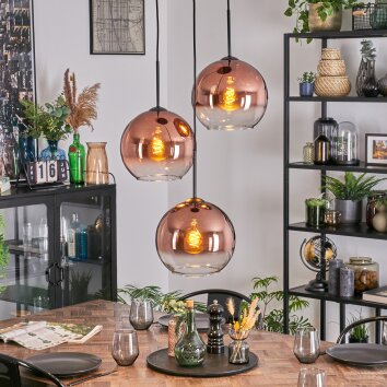 Koyoto Hanglamp, Kogellampje, Cluster hanglamp 30 cm Duidelijk, Koperkleurig, 3-lichts