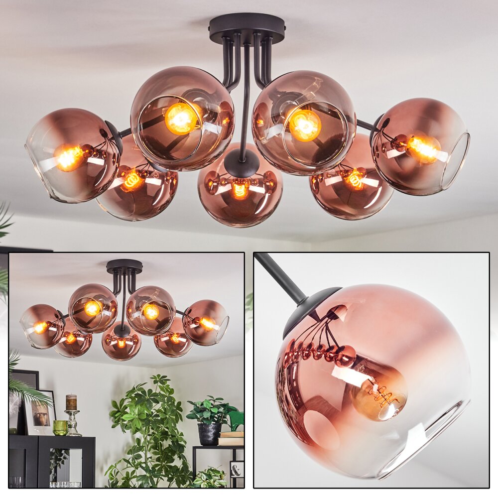 Koyoto Plafondlamp, Kogellampje Duidelijk, Koperkleurig, 7-lichts main product photo