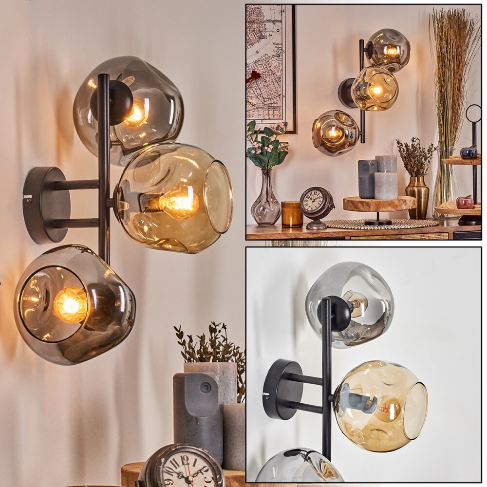 Ripoll Kogellampje, Wandlamp Amber, Rookkleurig, 3-lichts main product photo