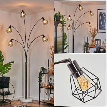 Yaak Staande lamp Chroom, Zwart, Wit, 5-lichts Yaak Staande lamp Chroom, Zwart, Wit, 5-lichts