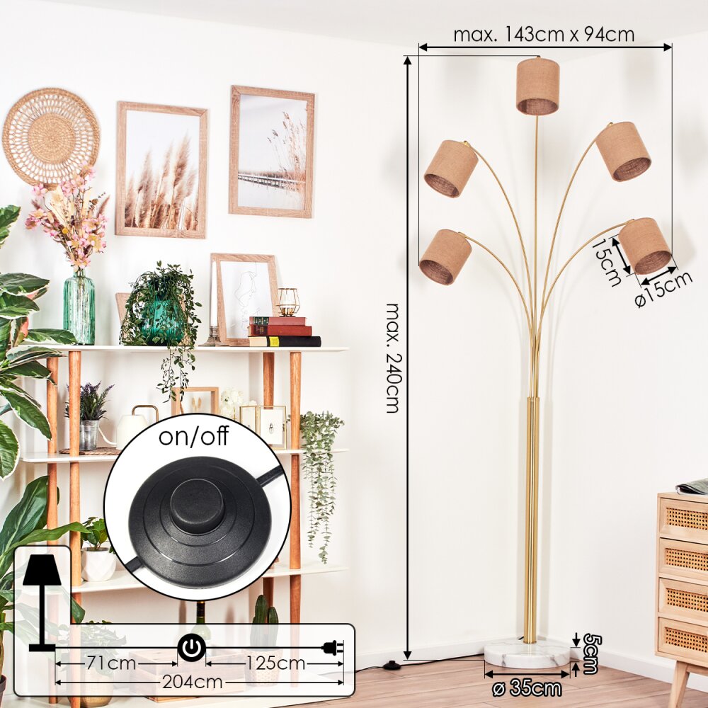 Soungou Staande lamp Messing, Zwart, Wit, 5-lichts