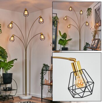Yaak Staande lamp Messing, Zwart, Wit, 5-lichts