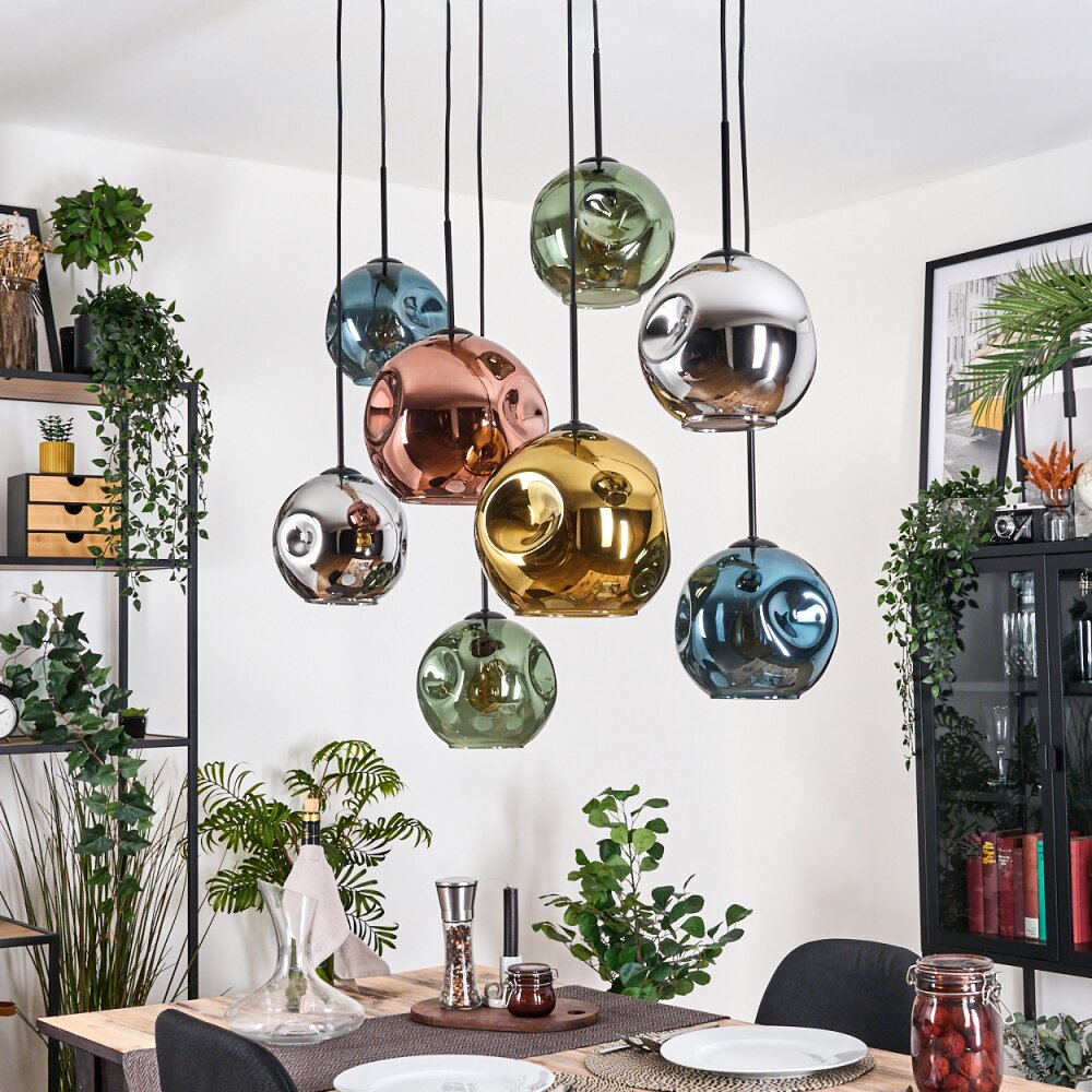 Ripoll Hanglamp, Kogellampje, Hanglamp Natuurlijke kleuren, Zwart, 8-lichts
