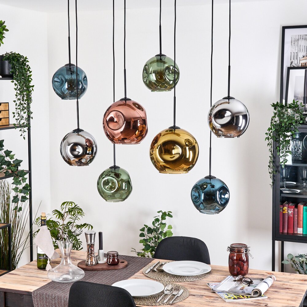Ripoll Hanglamp, Kogellampje, Hanglamp Natuurlijke kleuren, Zwart, 8-lichts