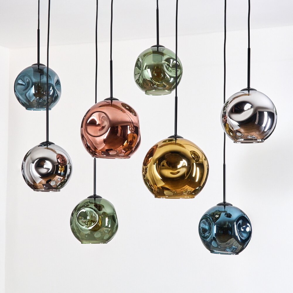 Ripoll Hanglamp, Kogellampje, Hanglamp Natuurlijke kleuren, Zwart, 8-lichts