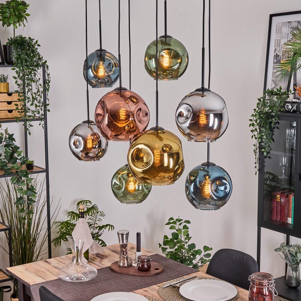 Ripoll Hanglamp, Kogellampje, Hanglamp Natuurlijke kleuren, Zwart, 8-lichts