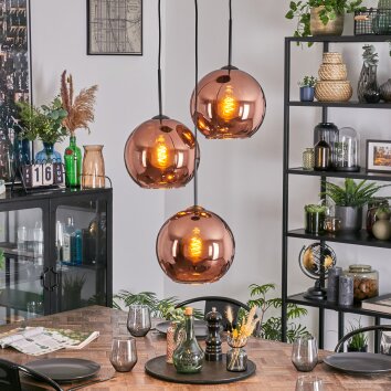 Koyoto Hanglamp, Kogellampje, Cluster hanglamp Koperkleurig, 3-lichts