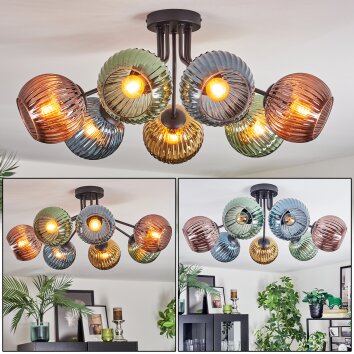 Koyoto Plafondlamp, Kogellampje Blauw, Goud, Groen, Koperkleurig, 7-lichts