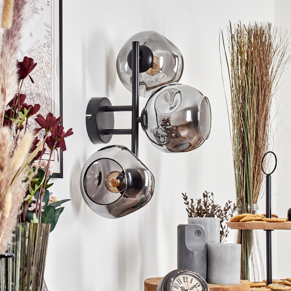 Ripoll Kogellampje, Wandlamp Rookkleurig, 3-lichts