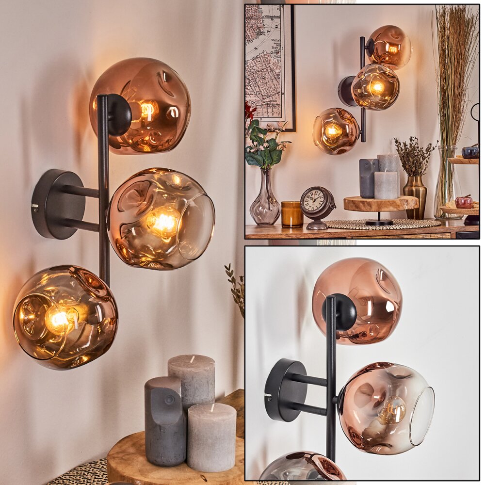 Ripoll Kogellampje, Wandlamp Duidelijk, Koperkleurig, 3-lichts main product photo