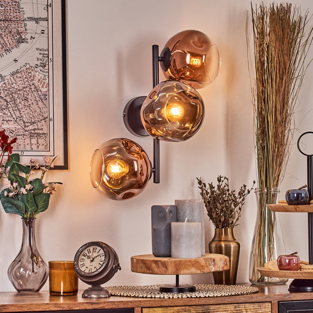 Ripoll Kogellampje, Wandlamp Duidelijk, Koperkleurig, 3-lichts