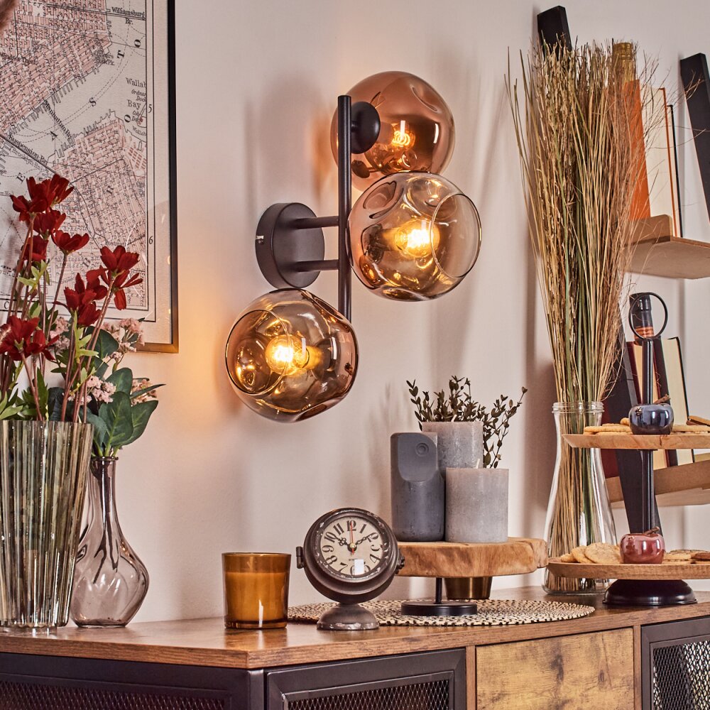 Ripoll Kogellampje, Wandlamp Duidelijk, Koperkleurig, 3-lichts