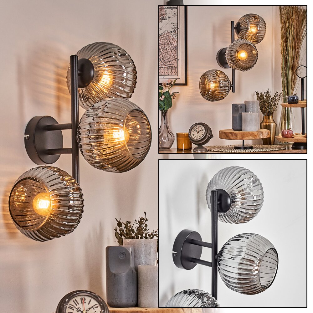 Ripoll Kogellampje, Wandlamp Rookkleurig, 3-lichts main product photo