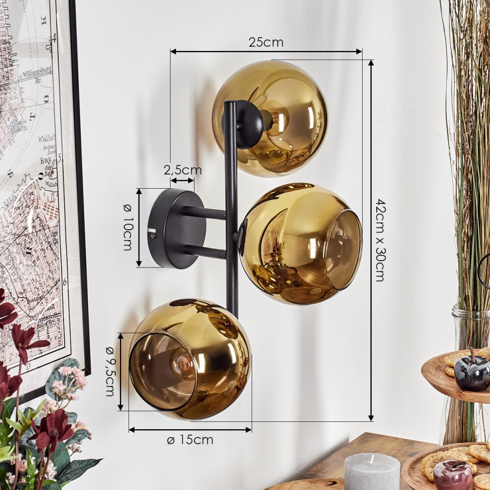 Koyoto Kogellampje, Wandlamp Goud, 3-lichts