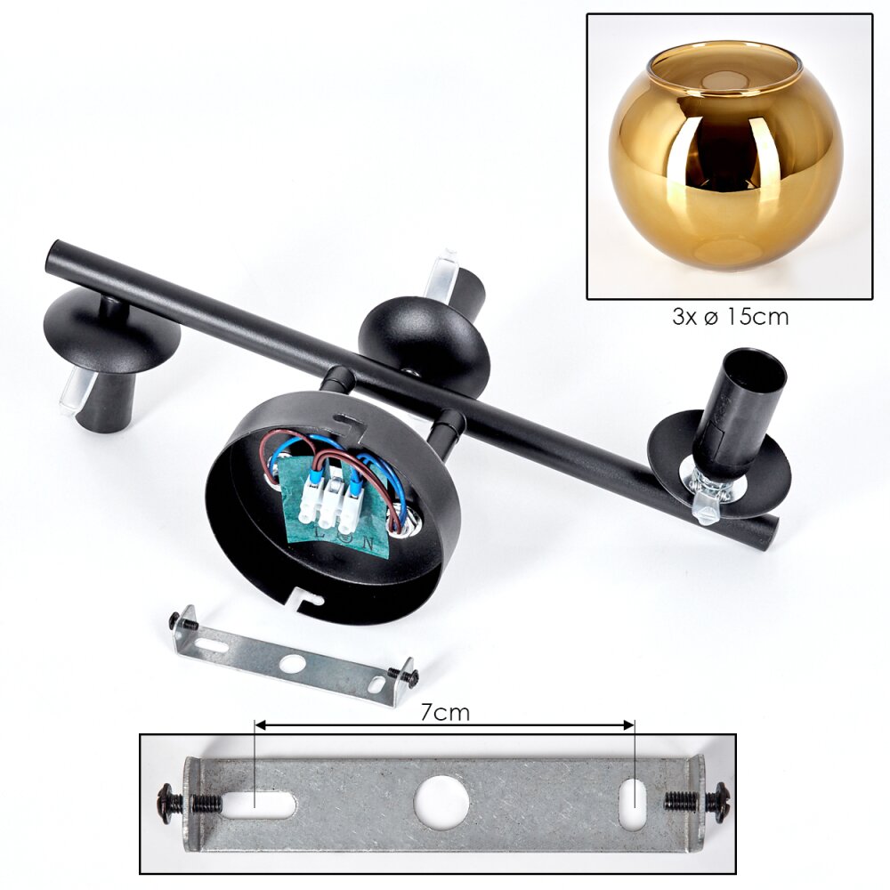 Koyoto Kogellampje, Wandlamp Goud, 3-lichts