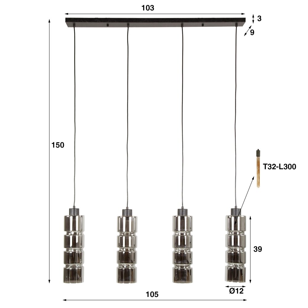 Barel Hanglamp Zwart, 4-lichts
