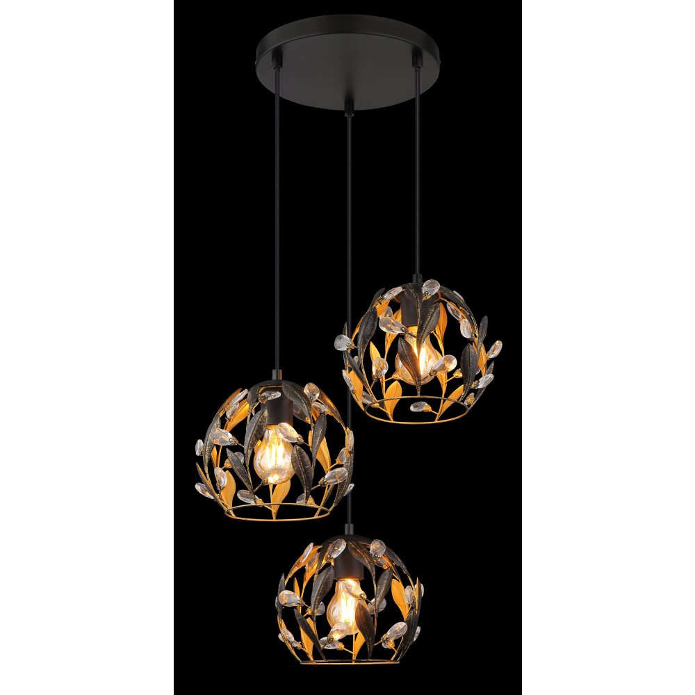 Globo Mika Hanglamp Zwart, 3-lichts