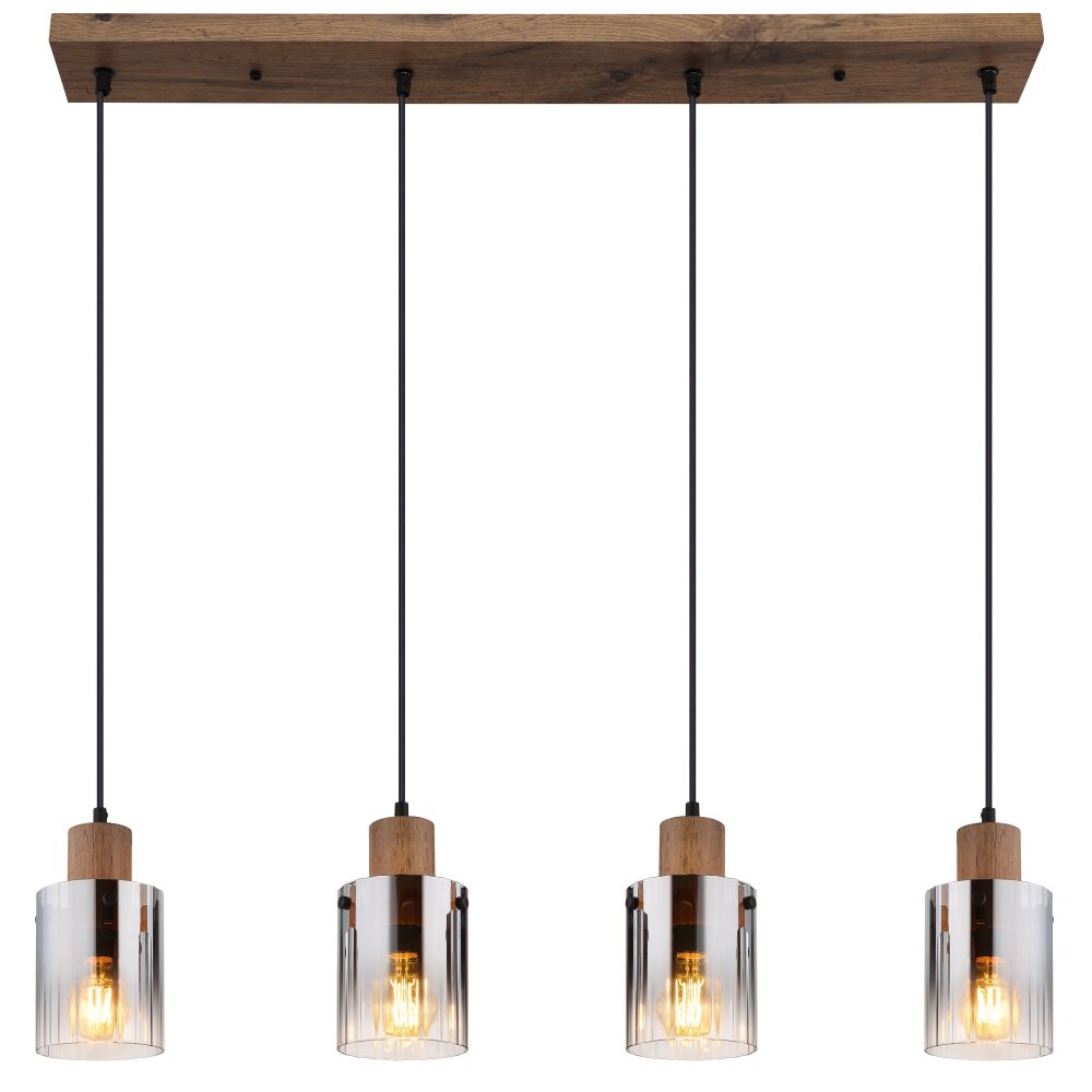Globo Underwood Hanglamp Hout donker, Natuurlijke kleuren, 4-lichts