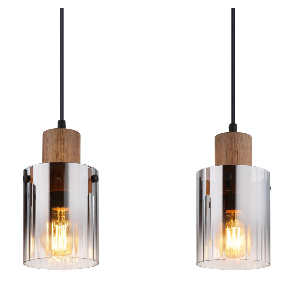 Globo Underwood Hanglamp Hout donker, Natuurlijke kleuren, 4-lichts