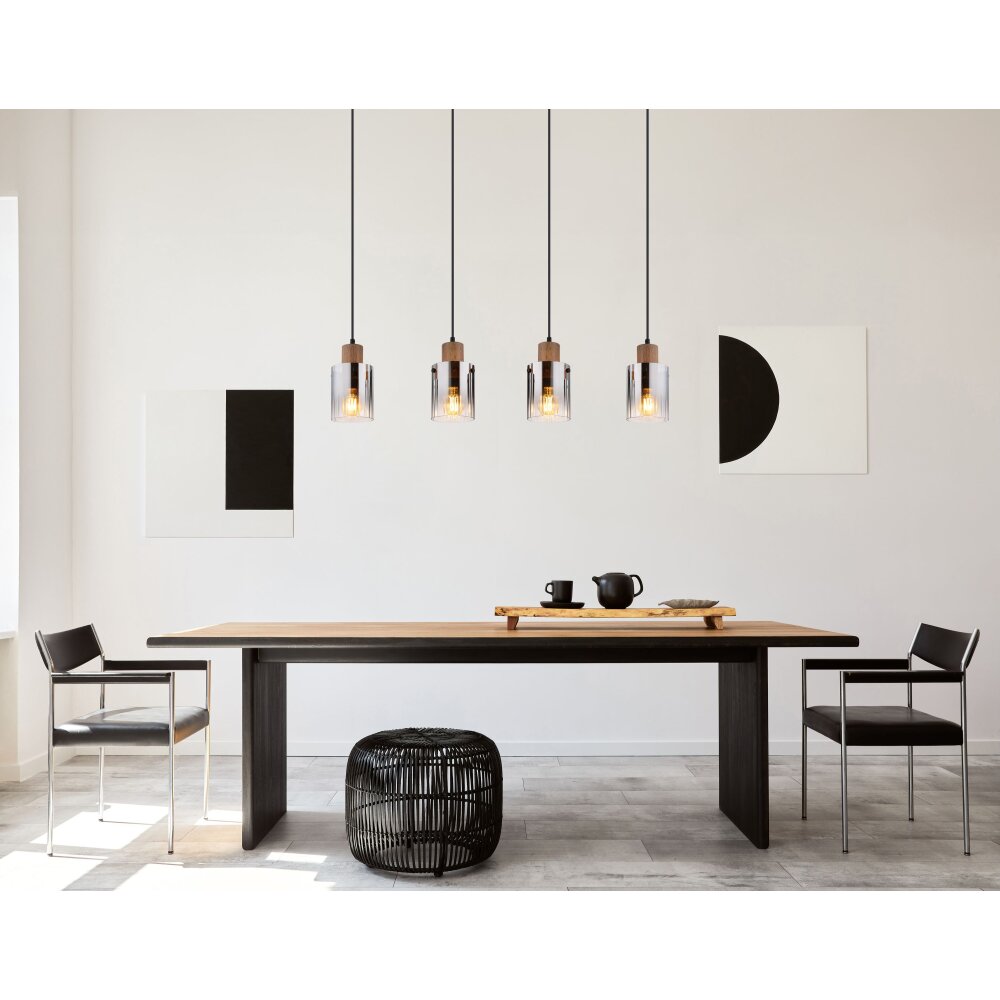 Globo Underwood Hanglamp Hout donker, Natuurlijke kleuren, 4-lichts