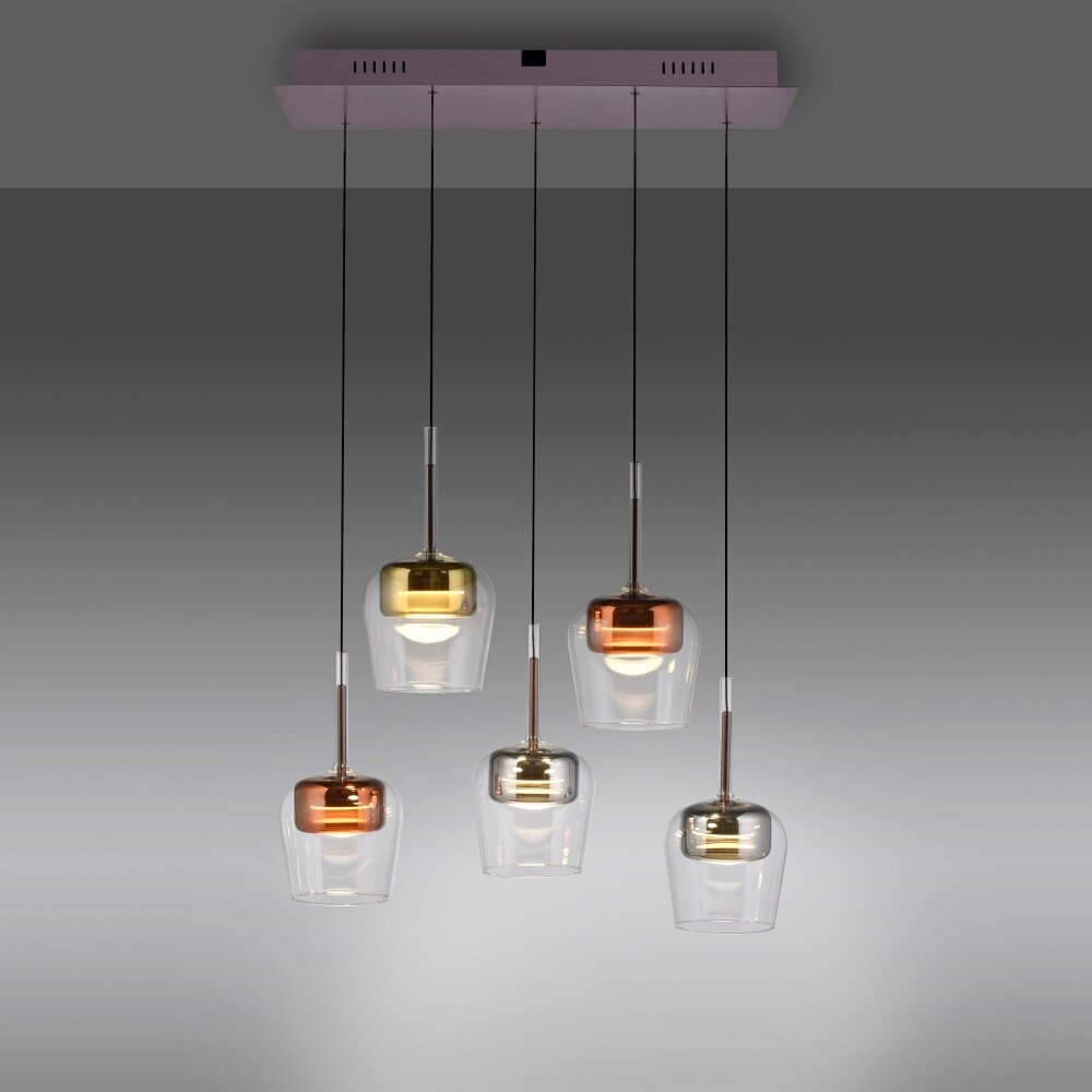Paul Neuhaus Verlichting Q-Kon Hanglamp LED Bruin, 5-lichts, Afstandsbediening