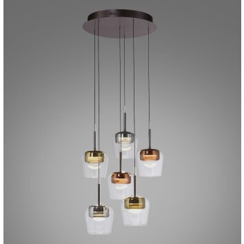 Paul Neuhaus Q-Serie Q-Kon Hanglamp LED Bruin, 6-lichts, Afstandsbediening Paul Neuhaus Q-Serie Q-Kon Hanglamp LED Bruin, 6-lichts, Afstandsbediening