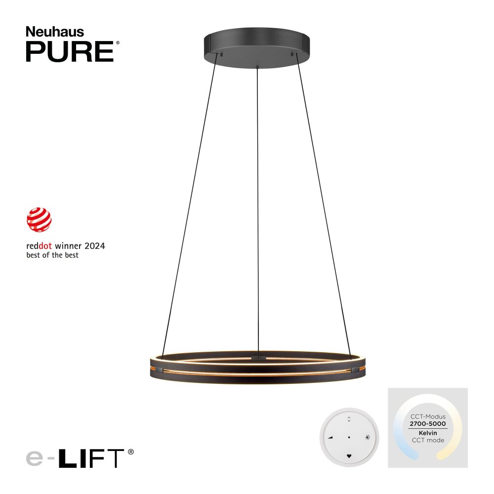 Paul Neuhaus Verlichting E-Loop Hanglamp LED Zwart, 2-lichts, Afstandsbediening