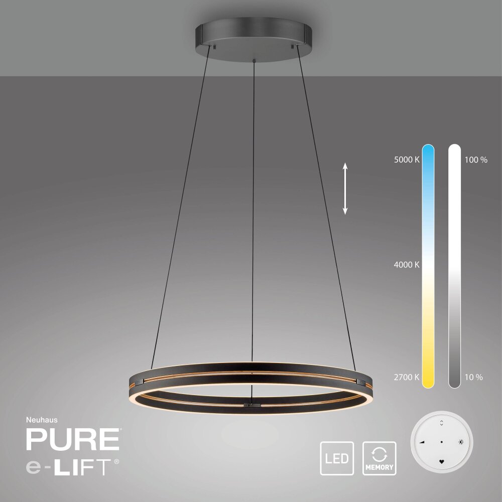 Paul Neuhaus Verlichting E-Loop Hanglamp LED Zwart, 2-lichts, Afstandsbediening