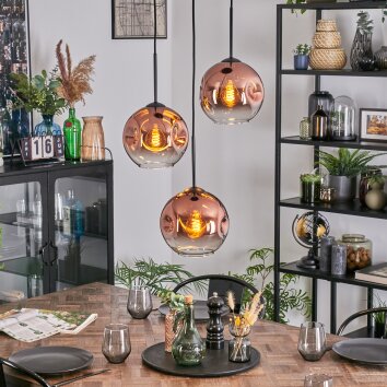 Ripoll Hanglamp, Kogellampje, Cluster hanglamp Duidelijk, Koperkleurig, 3-lichts