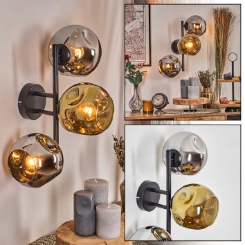Ripoll Kogellampje, Wandlamp Chroom, Goud, Rookkleurig, 3-lichts