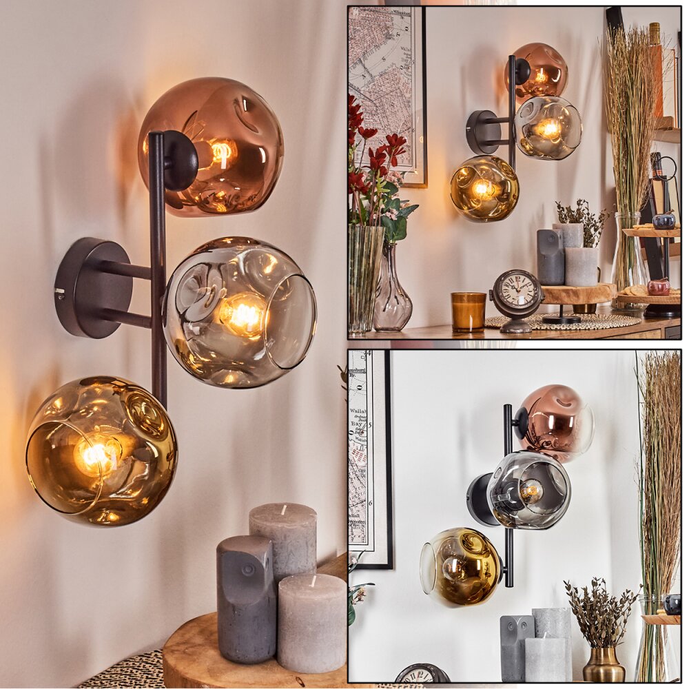 Ripoll Kogellampje, Wandlamp Chroom, Goud, Duidelijk, Koperkleurig, Rookkleurig, 3-lichts main product photo