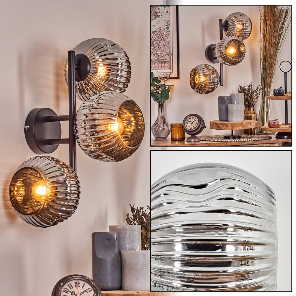 Ripoll Kogellampje, Wandlamp Chroom, Rookkleurig, 3-lichts main product photo