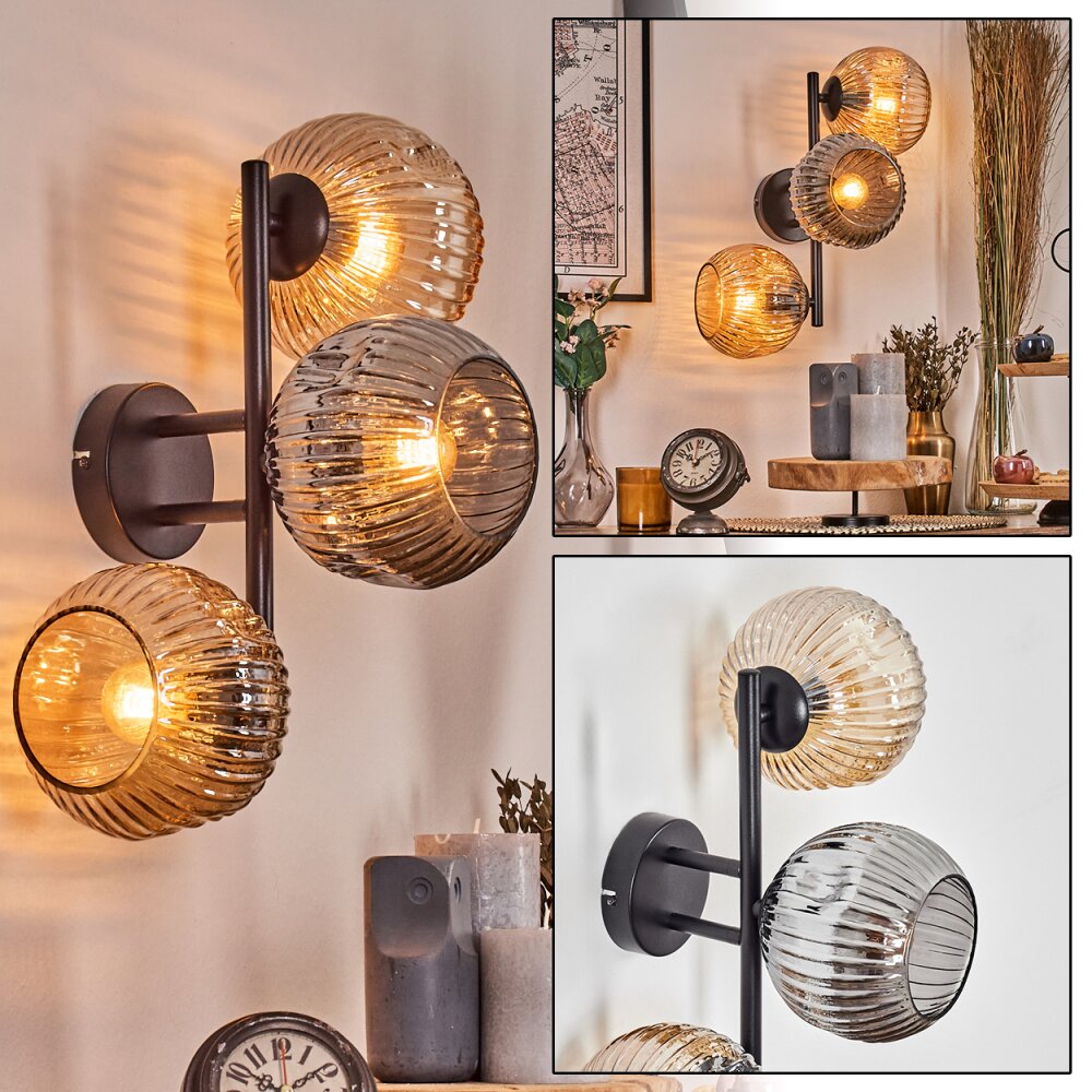 Ripoll Kogellampje, Wandlamp Amber, Rookkleurig, 3-lichts main product photo