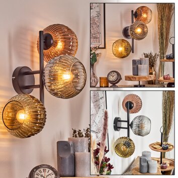 Ripoll Kogellampje, Wandlamp Chroom, Goud, Duidelijk, Koperkleurig, Rookkleurig, 3-lichts