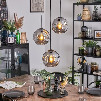 Ripoll Hanglamp, Kogellampje, Cluster hanglamp Rookkleurig, 3-lichts Ripoll Hanglamp, Kogellampje, Cluster hanglamp Rookkleurig, 3-lichts